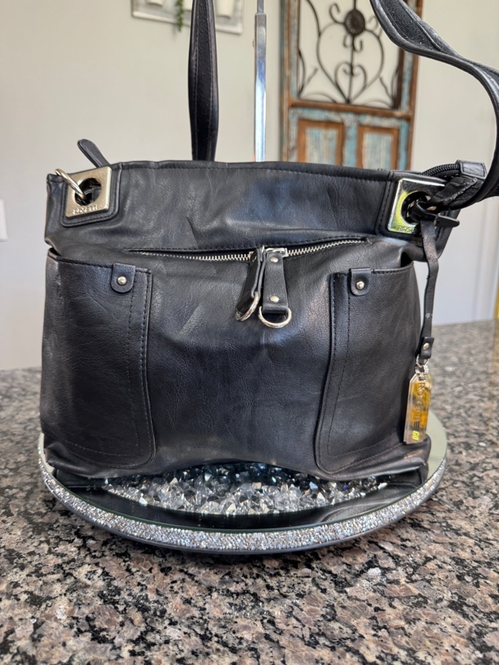 Rossetti Black faux Leather Shoulder Bag - Classic Everyday Tote